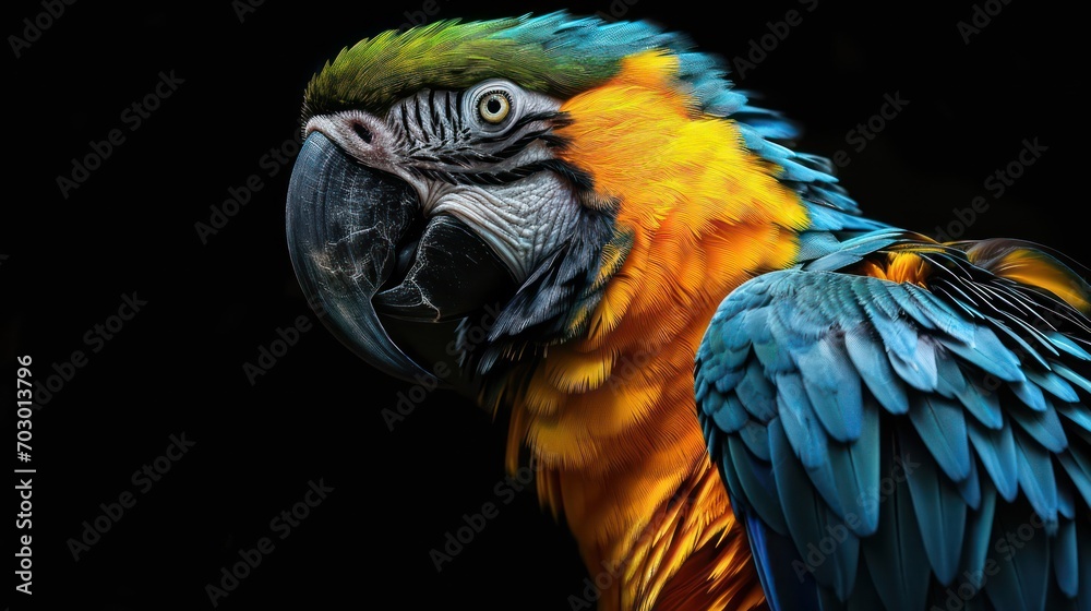 Fototapeta premium Blue Gold Macaw, isolated on a black background