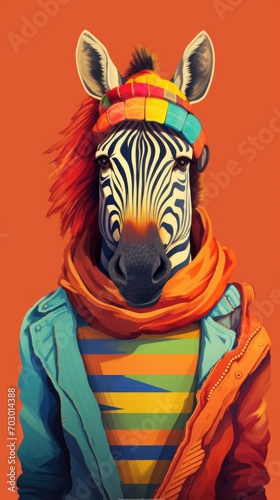 A Zebra Wearing a Hat and Scarf