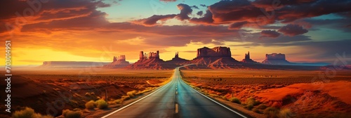 american road at sunrise time photo