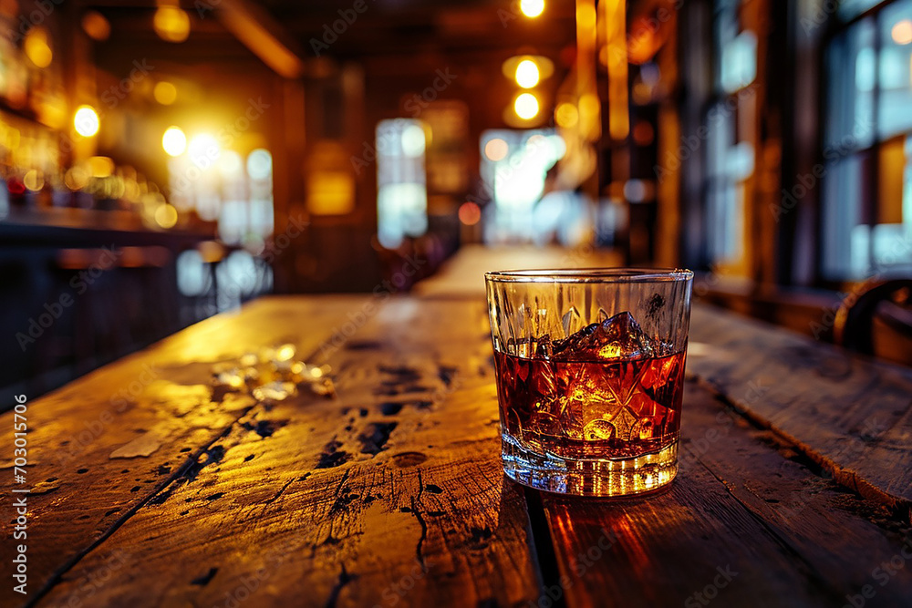 Elegant Bourbon in Glass: Classic Bar Interior Setting Elegant Bourbon in Glass: Classic Bar Interior Setting