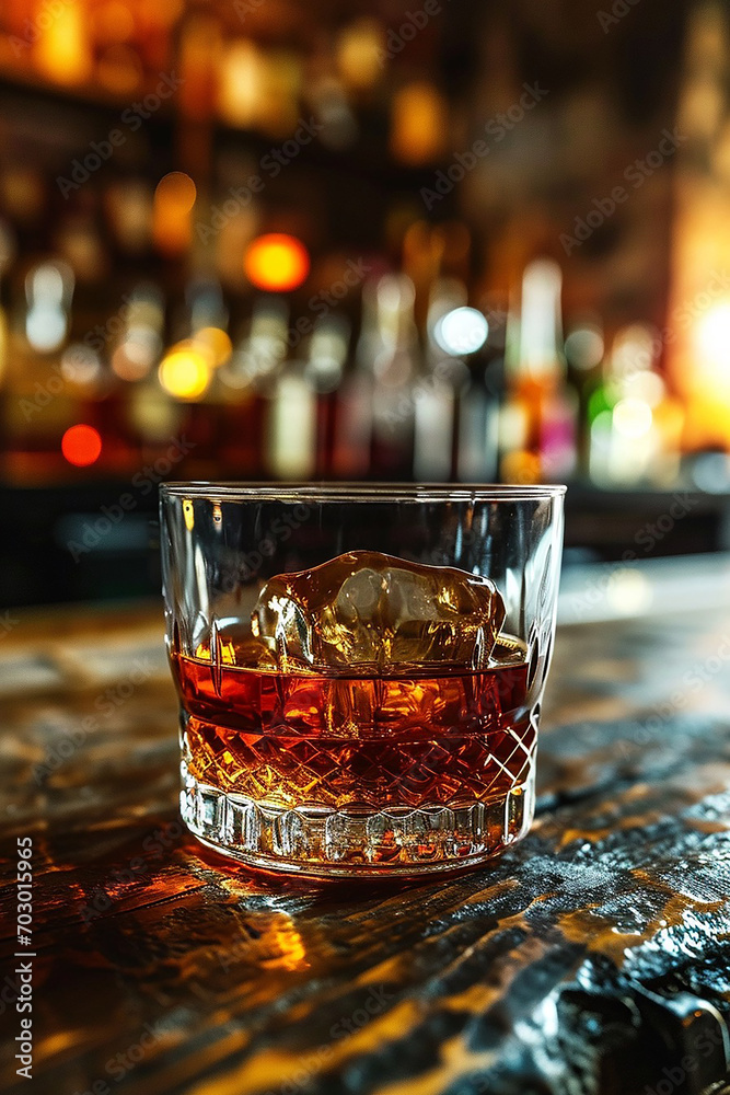 Elegant Bourbon in Glass: Classic Bar Interior Setting Elegant Bourbon in Glass: Classic Bar Interior Setting
