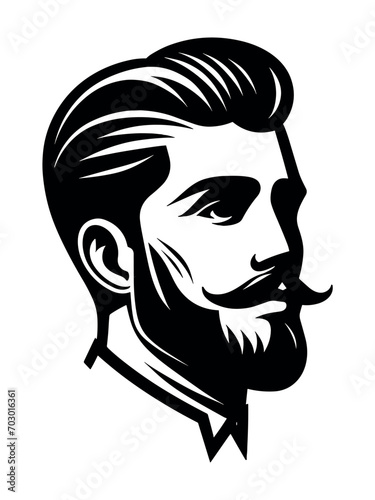 Old barber shop logo template with Vintage man face silhouette with beard, mustache and stylish hair vector illustration