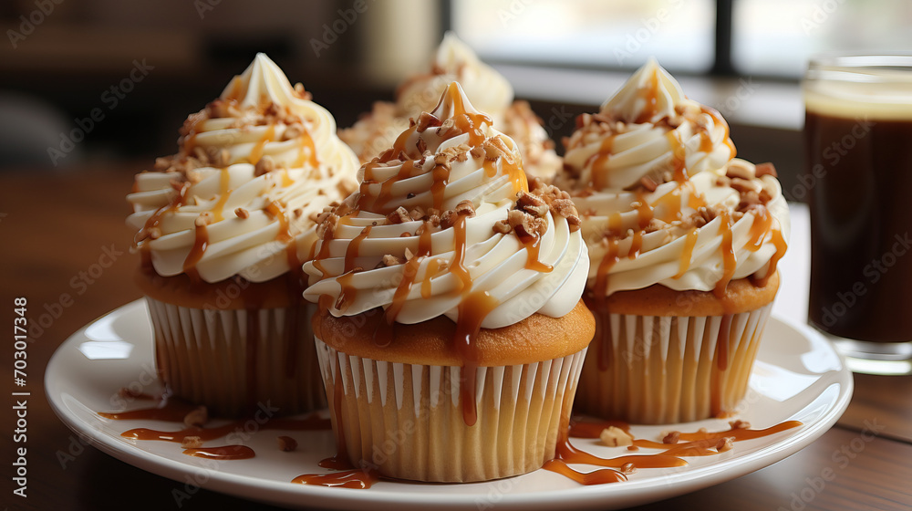 Candied pecan cupcakes with cream cheese frosting and caramel Candied pecan cupcakes with cream cheese frosting and caramel
