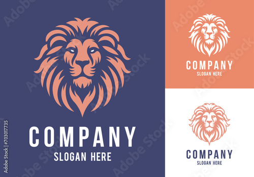 Lion face front view vector art image business company logo template  brand identity logotype on white and dark backgrounds.