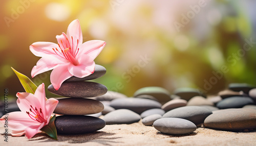 Lily and spa stones in zen garden