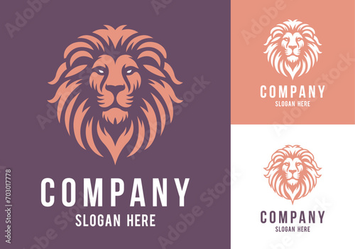 Lion face front view logotype line art eps vector art image illustration. Lion head with mane hair business company logo design and brand identity graphic.