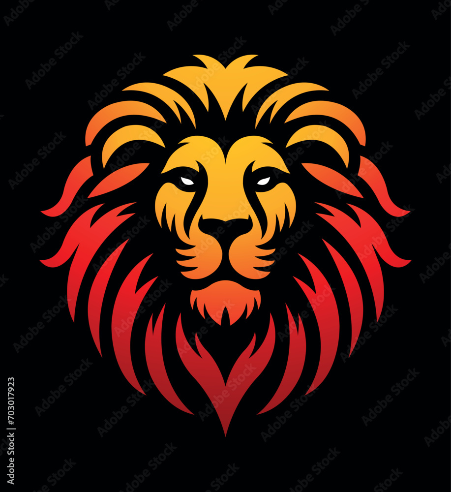 Lion head line art vector illustration isolated on dark background. Lion face with mane hair logo design. Lion head line art vector illustration isolated on dark background. Lion face with mane hair logo design.