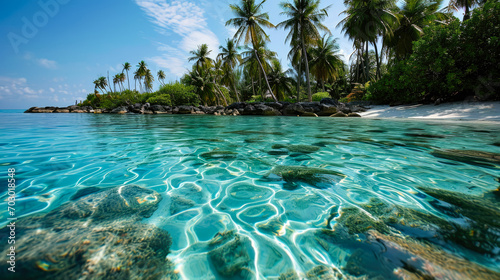 Beach of an Island in the Tropical Caribbean Tropical Island Dreamlike Landscape Wallpaper Background Brainstorming Family Digital Art Magazine Poster