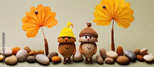 Autumn crafts for kids using natural materials with plasticine; school and nature-themed art ideas. photo