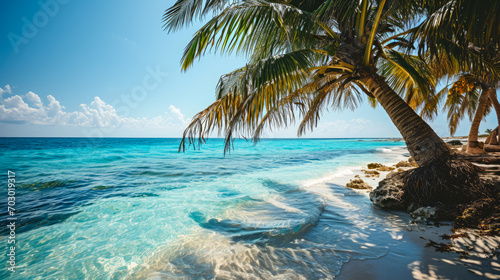 Beach of an Island in the Tropical Caribbean Tropical Island  Dreamlike Landscape Wallpaper Background Brainstorming Family Digital Art Magazine Poster