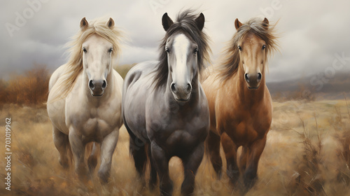group of three young horses © Omid