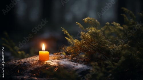 Candle Illuminating a Natural Rock