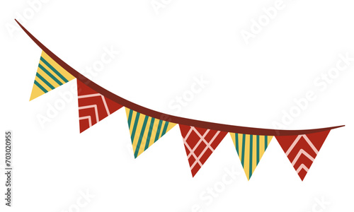Vintage circus festive flag garland vector illustration. Geometric pattern simple flat style, isolated on white background. Carnival, birthday, circus border decoration.