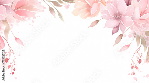Floral frame with watercolor flowers, decorative flower background pattern, watercolor floral border background