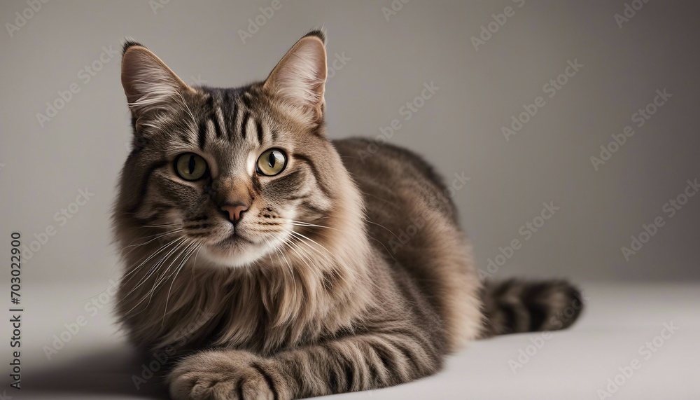 Portrait of a beautiful siberian cat on a gray background