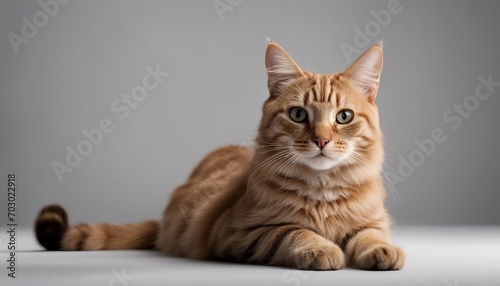 Beautiful red tabby cat lying on the floor, looking at camera