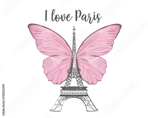 butterfly on a white background paris french eiffel