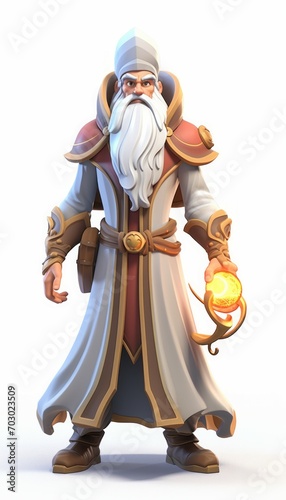 3d warrior and wizard game character design on isolated white background for game mobile game
