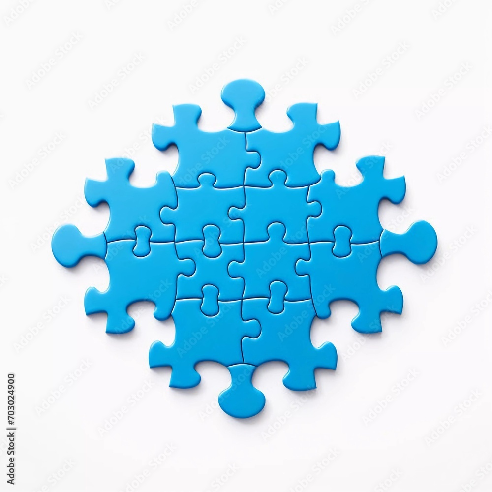 Top view of blue puzzle on white background, AI generator Top view of blue puzzle on white background, AI generator