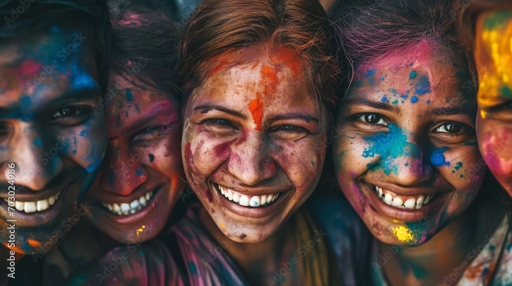 copy space, stockphoto,high detailed photo, Group of smiling indian people portrait, colored smiling indian faces with vibrant colors during the celebration of the holi festival in India. Multi-color. copy space, stockphoto,high detailed photo, Group of smiling indian people portrait, colored smiling indian faces with vibrant colors during the celebration of the holi festival in India. Multi-color.