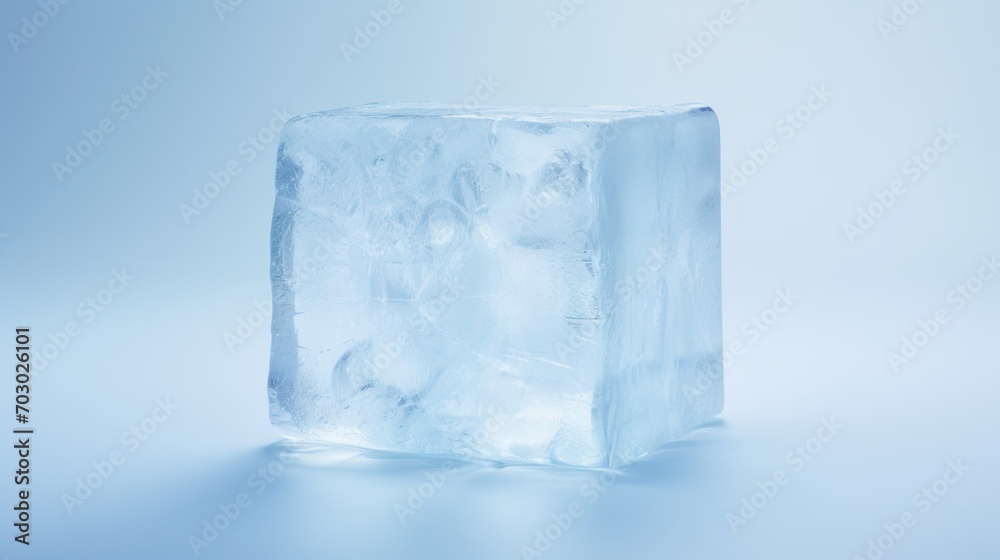 a block of ice sitting on top of a light blue table next to a glass of water with ice on top of it. a block of ice sitting on top of a light blue table next to a glass of water with ice on top of it.