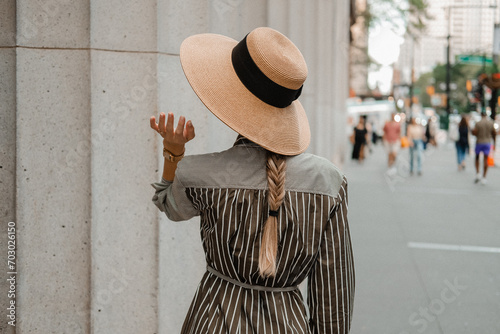 girl with hat on streets of new York manhattan soho summer style styling french braids hair inspo fashion lifestyle  photo