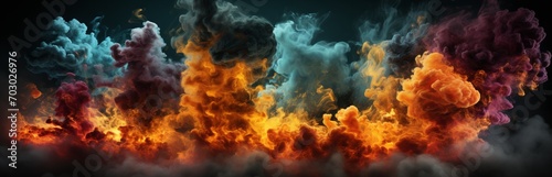 Intense flames and fire on a dark background, Concept: strength and uncontrollable energy, themes of passion and energy 