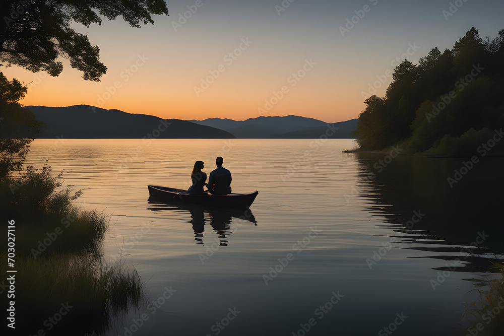 silhouette of a couple on a boat
