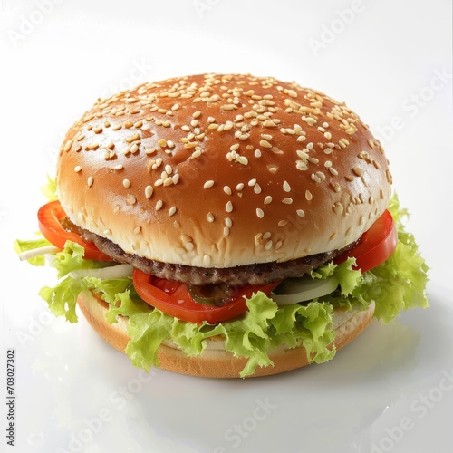 A Delicious Hamburger with Fresh Lettuce and Juicy Tomatoes on a Soft Bun