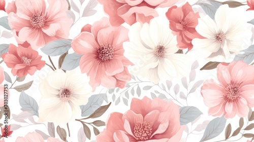  a white and pink floral wallpaper with lots of pink and white flowers on the side of a white wall.