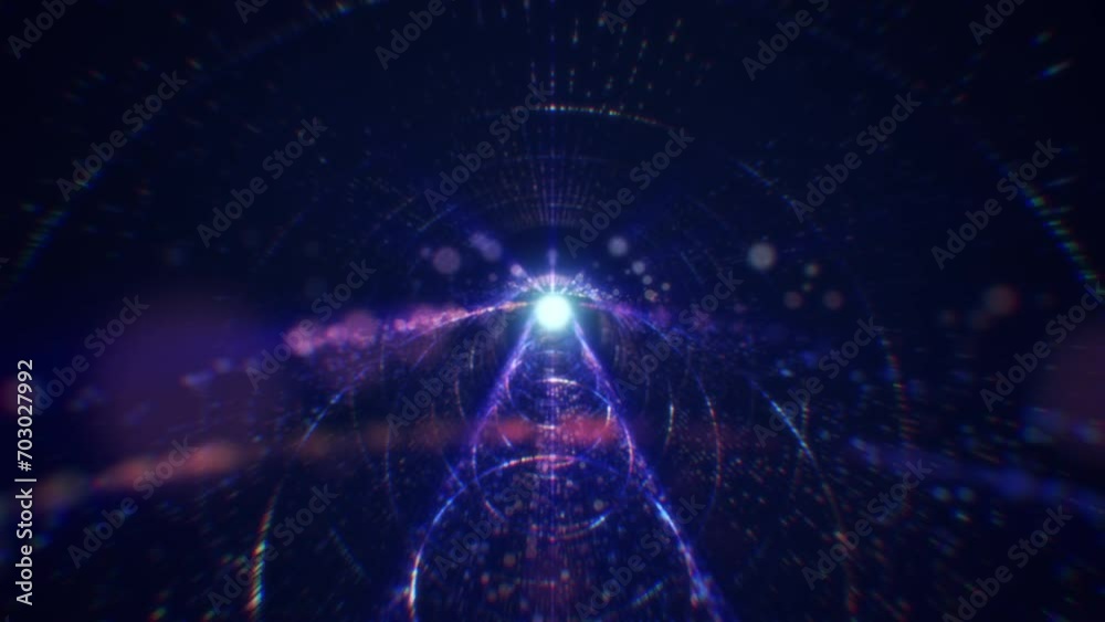 Abstract digital tunnel into virtual space consisting of a bright stream of particles

