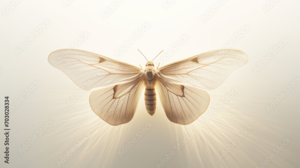 a close up of a white butterfly on a white background with beams of light coming from it's wings. a close up of a white butterfly on a white background with beams of light coming from it's wings.