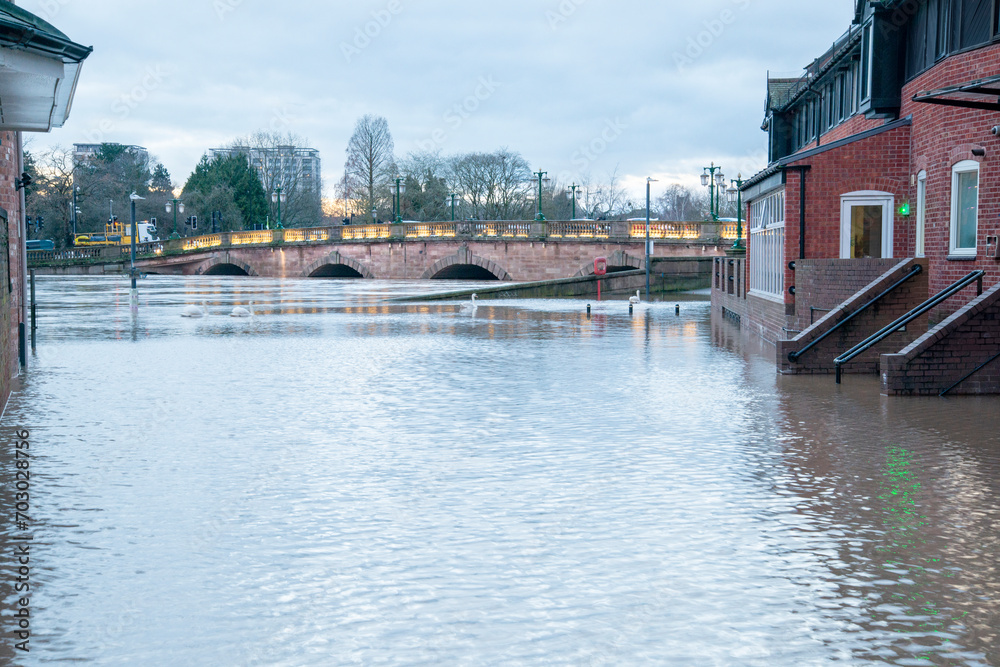 Severe floods on the River Severn,and record high river water levels,Worcester City,Worcestershire,England,United Kingdom.