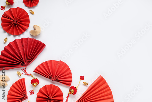 Fortune cookies with Chinese symbols on white background. New Year celebration