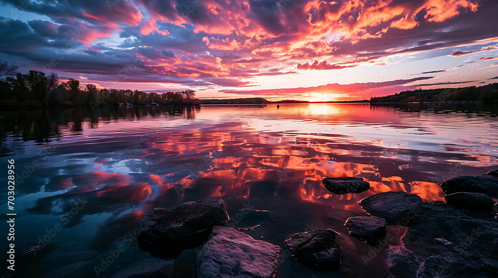 Vibrant Sunset Over a Serene Lake