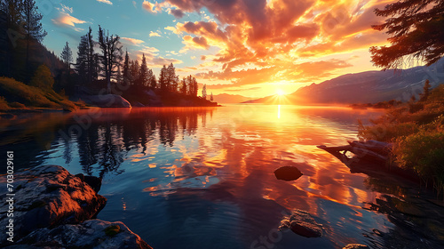 Vibrant Sunset Over a Serene Lake