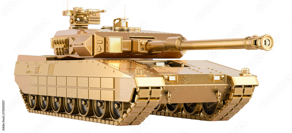 Golden tank, 3D rendering isolated on transparent background
