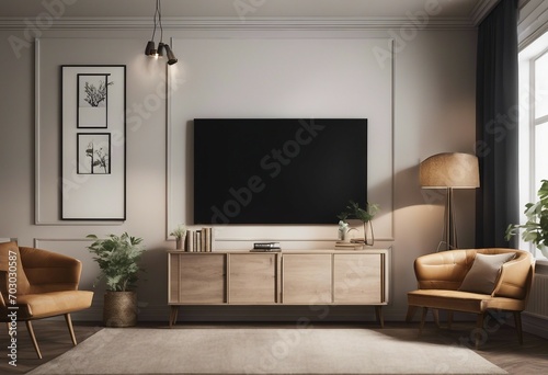 Modern contemporary 3D interior living room design concept in beige tones