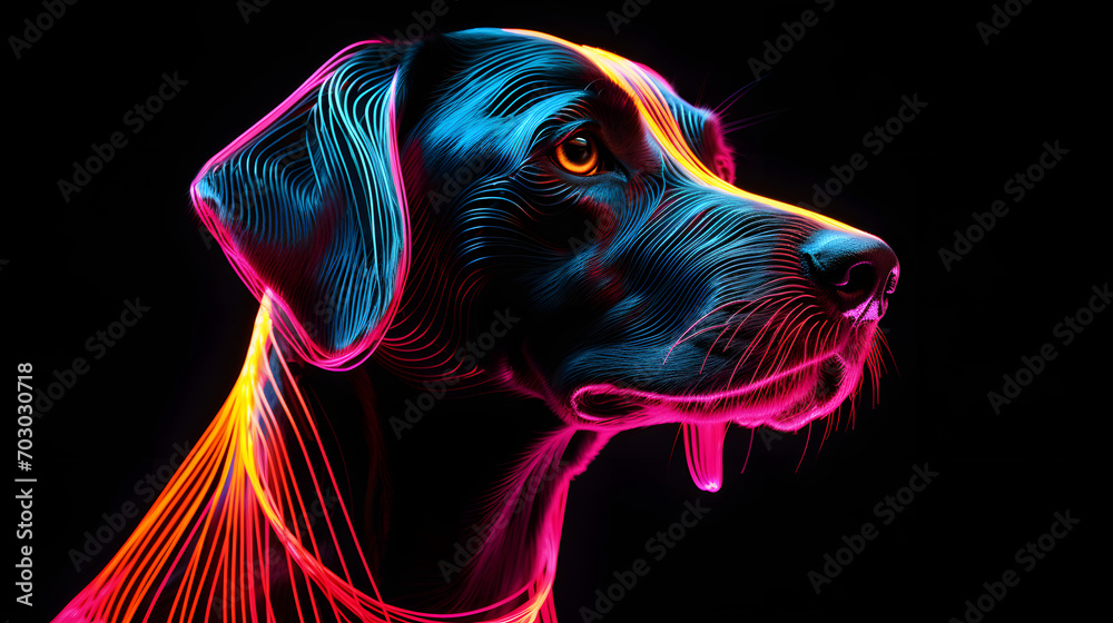 dog, neon line