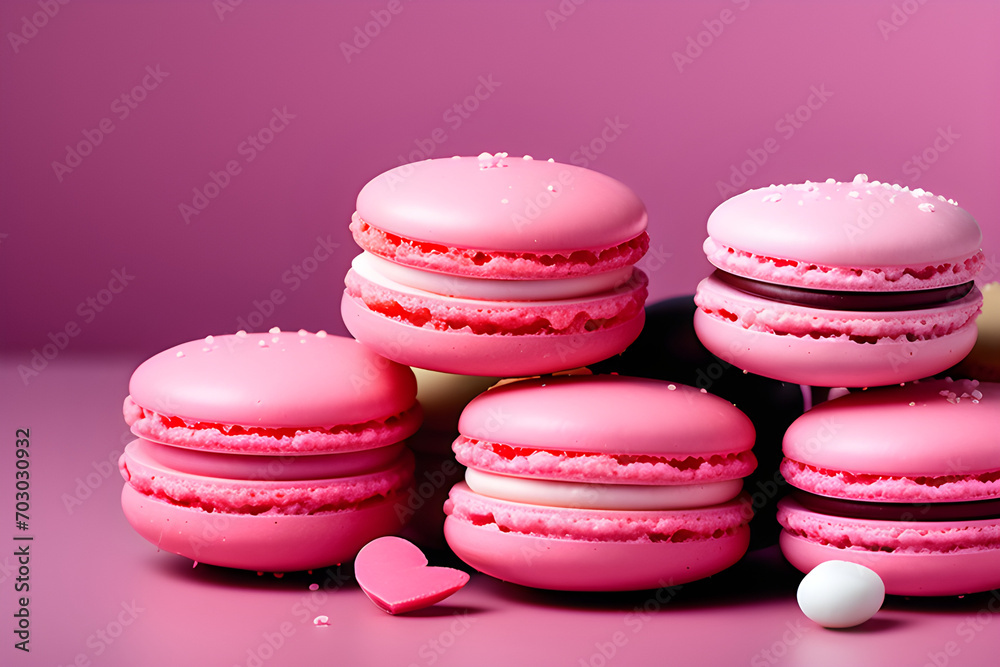 Delicious Pink Macaron Dessert - Sweet Slip Taste in Pink Studio Background generative ai Delicious Pink Macaron Dessert - Sweet Slip Taste in Pink Studio Background generative ai