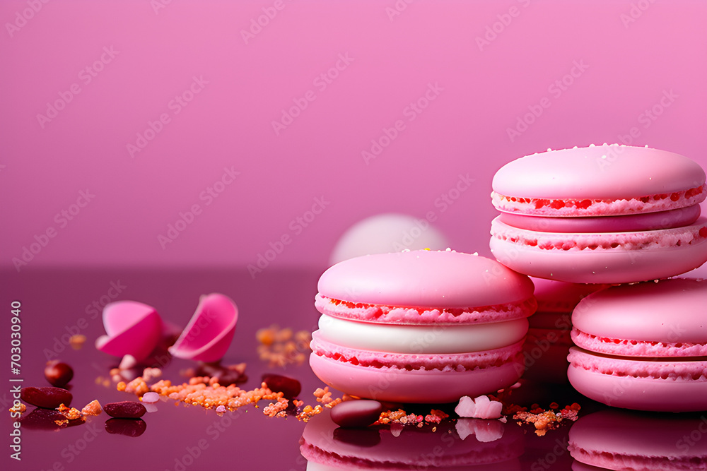 Delicious Pink Macaron Dessert - Sweet Slip Taste in Pink Studio Background generative ai Delicious Pink Macaron Dessert - Sweet Slip Taste in Pink Studio Background generative ai