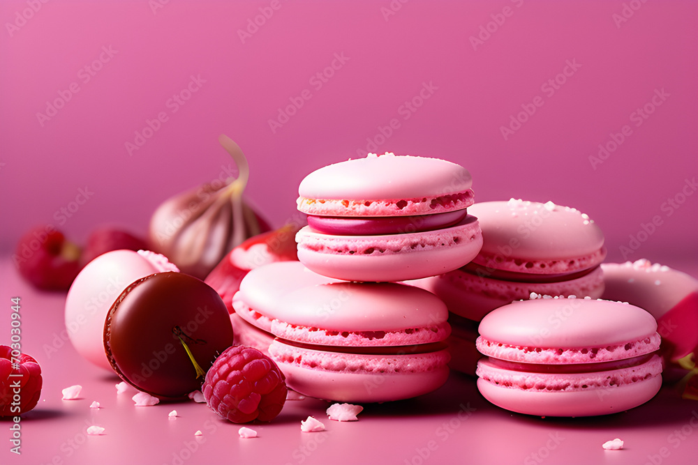 Obraz premium Delicious Pink Macaron Dessert - Sweet Slip Taste in Pink Studio Background generative ai