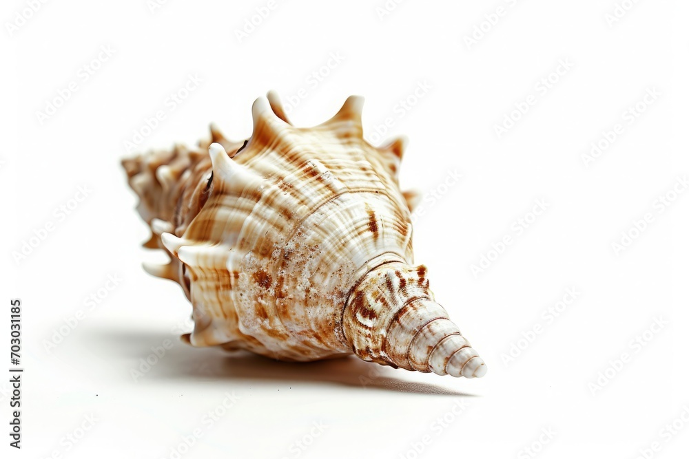 Spiral seashell isolated on white, intricate patterns speaking to natural geometry and marine life's mysteries.
Spiral seashell isolated on white, intricate patterns speaking to natural geometry and marine life's mysteries.