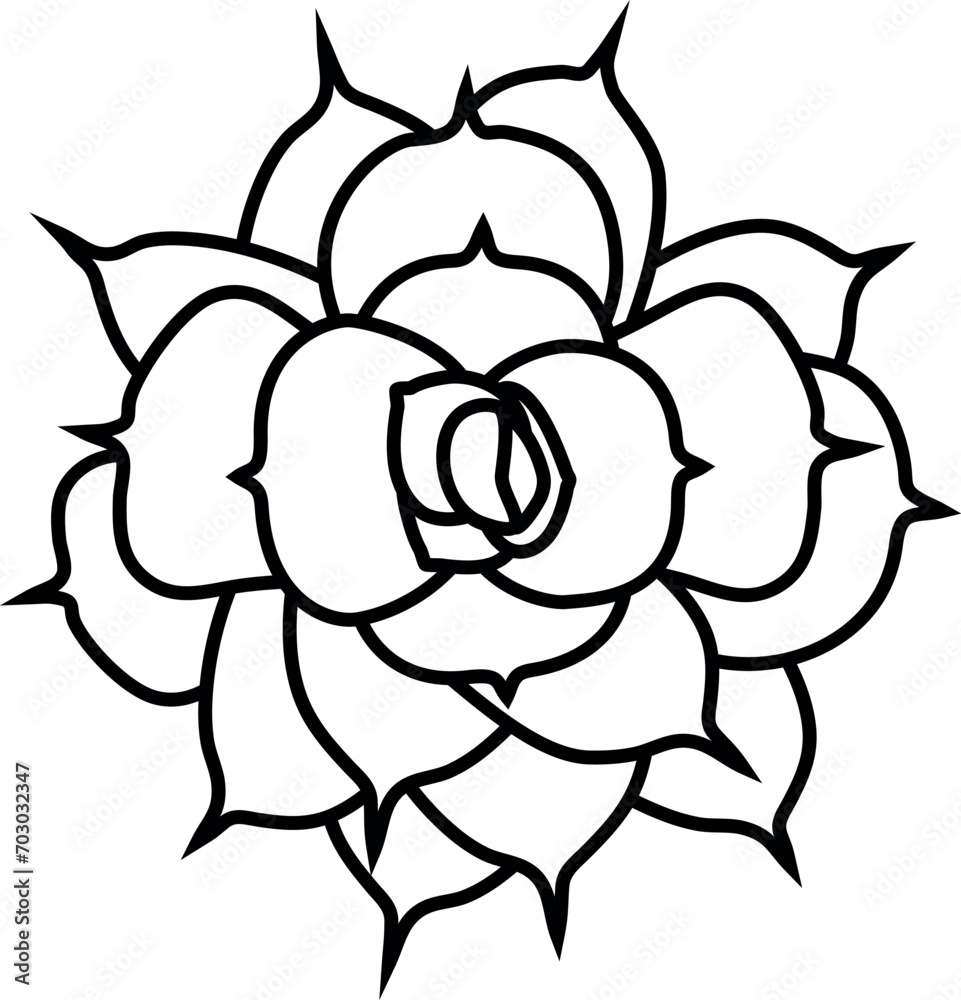 Echeveria lilacina black and white icon vector illustration. Top view of Mexican Ghost echeveria plant. Simple hand drawn vector doodle sketch of succulent Echeveria lilacina black and white icon vector illustration. Top view of Mexican Ghost echeveria plant. Simple hand drawn vector doodle sketch of succulent