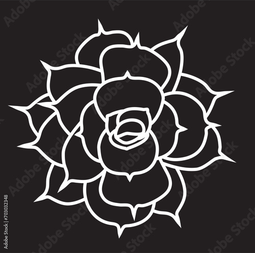 Echeveria lilacina black and white icon vector illustration. Top view of Mexican Ghost echeveria plant. Simple hand drawn vector doodle sketch of succulent