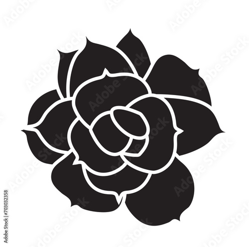 Echeveria lilacina black and white icon vector illustration. Top view of Mexican Ghost echeveria plant. Simple hand drawn vector doodle sketch of succulent photo