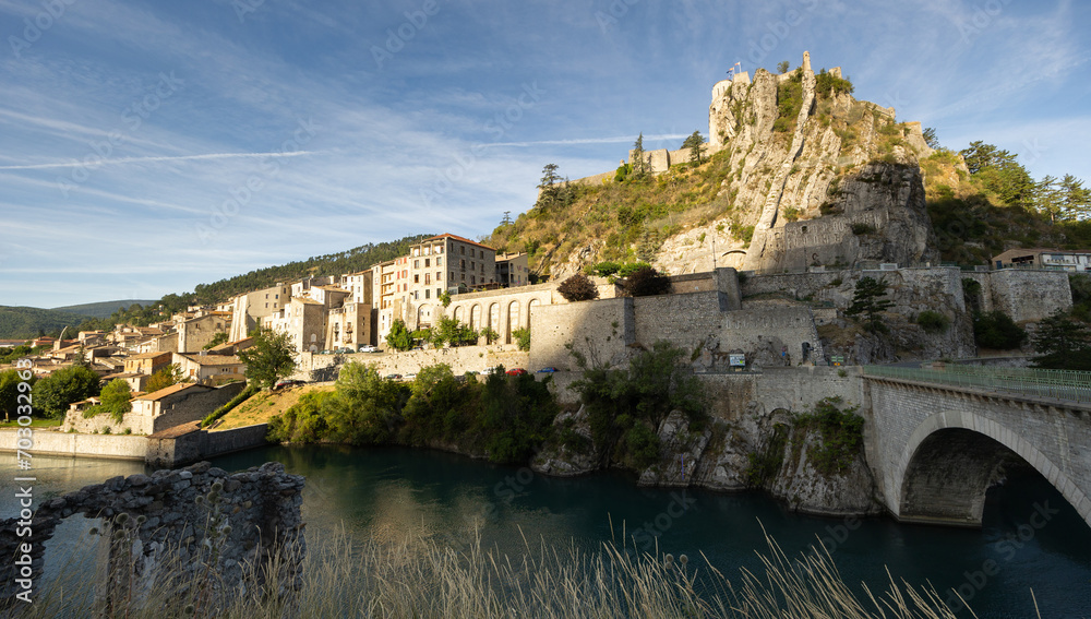 Citadel of Sisteron and its fortifications in summer time. Durance Valley, Alpes de Haute Provence, Southern Alps, France