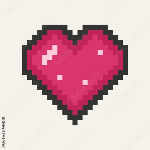 Heart pixel icon. Valentine day symbol in trendy retro 8 bit game style. Vector illustration