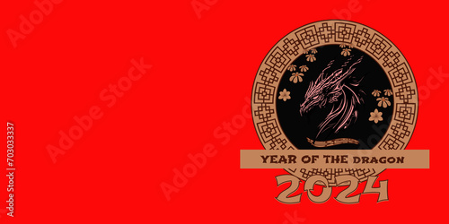 Happy chinese new year banner vector. Chinese new year 2024 dragon silhouette with flowers pattern. Lunar new year elegant zodiac dragon