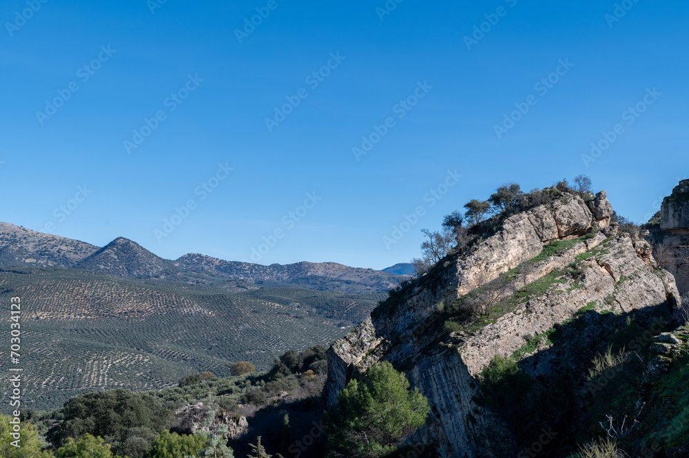 View of the mountains and forests along the sumac trail in Alcalá la Real (Jaén, Spain)